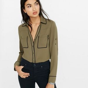 Express Olive Slim Fit Portfolio Shirt